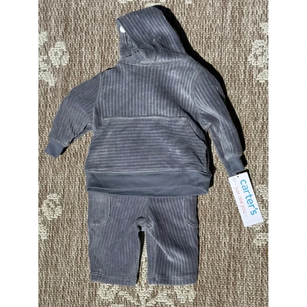 Carters Just One You Newborn Gray Ribbed Corduroy Hoodie and Pants Set 2pc NWT